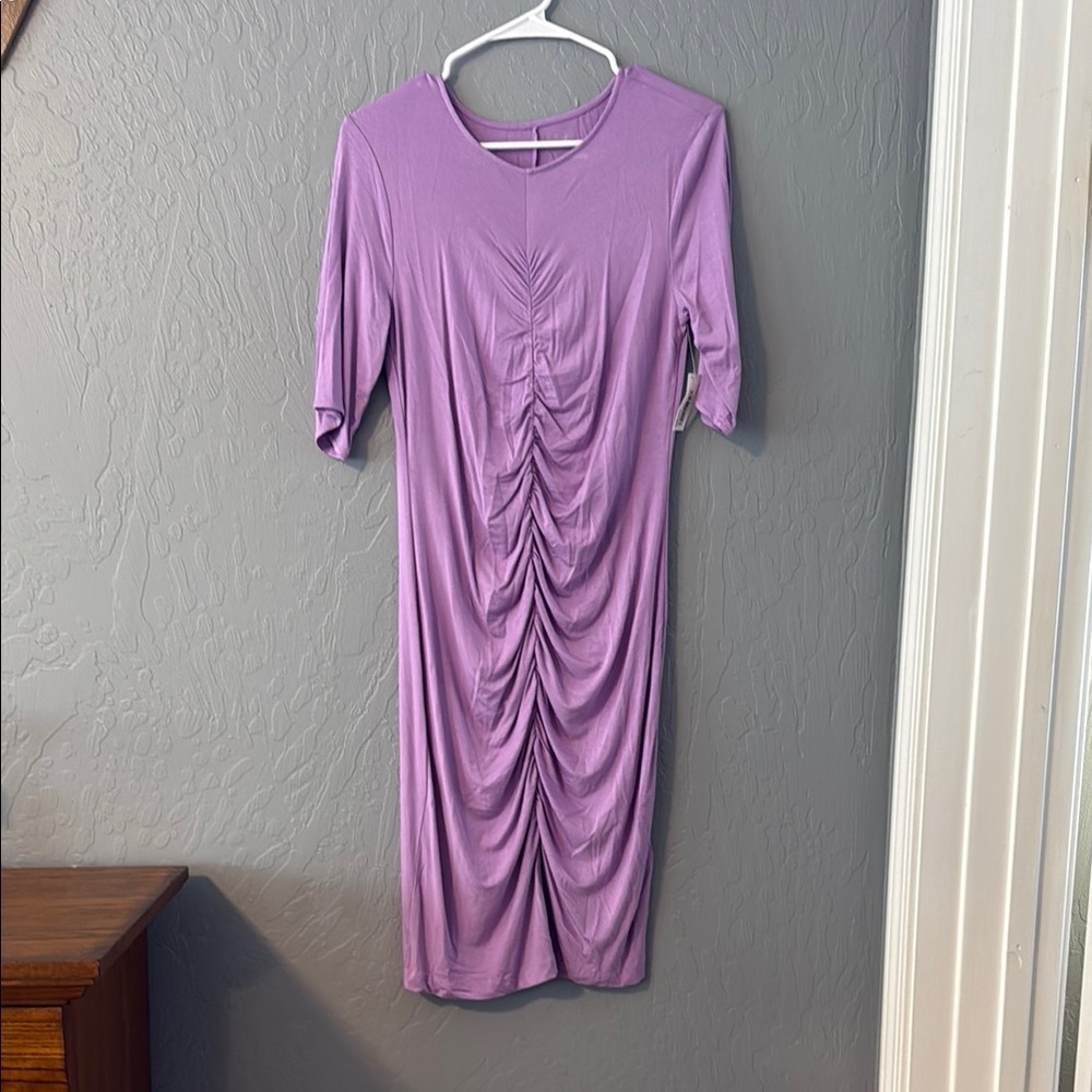 Daily Ritual Purple Ruched Midi Dress